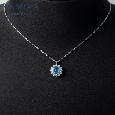 Silver 925 Fine Women Jewelry Ice Crushed Cubic Zirconia round Brilliant Cut Sun Shape Pendant Charms Necklace