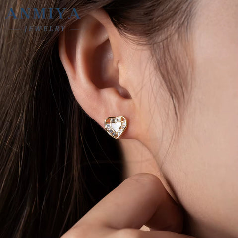 Wholesale Fashion Jewelry 925 Sterling Silver Love Heart Shape Stud Earrings Korean Earrings