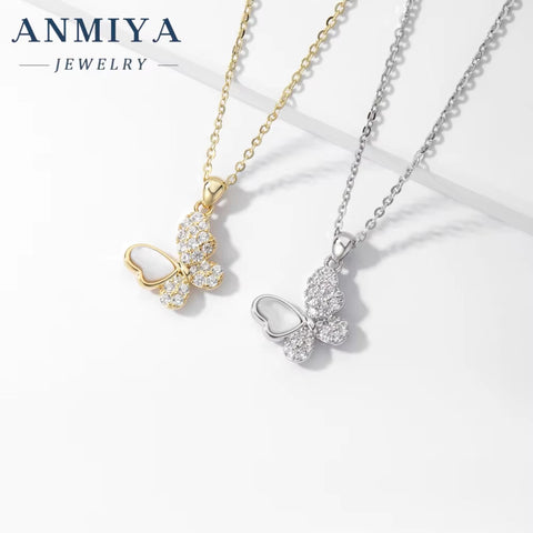 Fashion 925 Sterling Silver Pendant Necklace Gold Plated Butterfly Necklace Link Chain Fashion Jewelry Necklace for Women