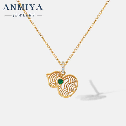 ANMIYA 925 Silver Calabash Shape Women Necklace Set Pearl Diamonds Pendant Necklace Fashion Jewelry for Women