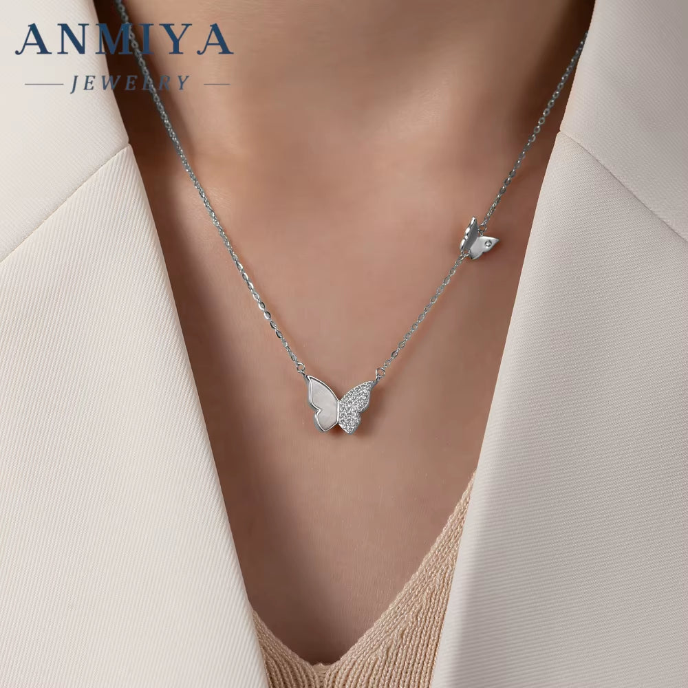 Factory Wholesale New Luxury Single Chain 925 Sterling Silver Fine Double Butterfly Jewelry Necklaces