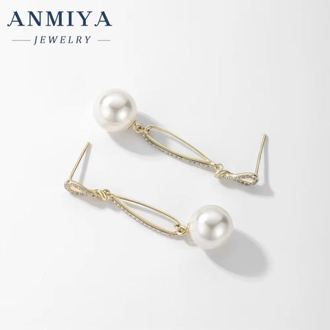 ANMIYA INS Trendy Fashion Long Fringe Tassels Fresh Water Pearl 925 Silver Customize Stud Earrings for Women