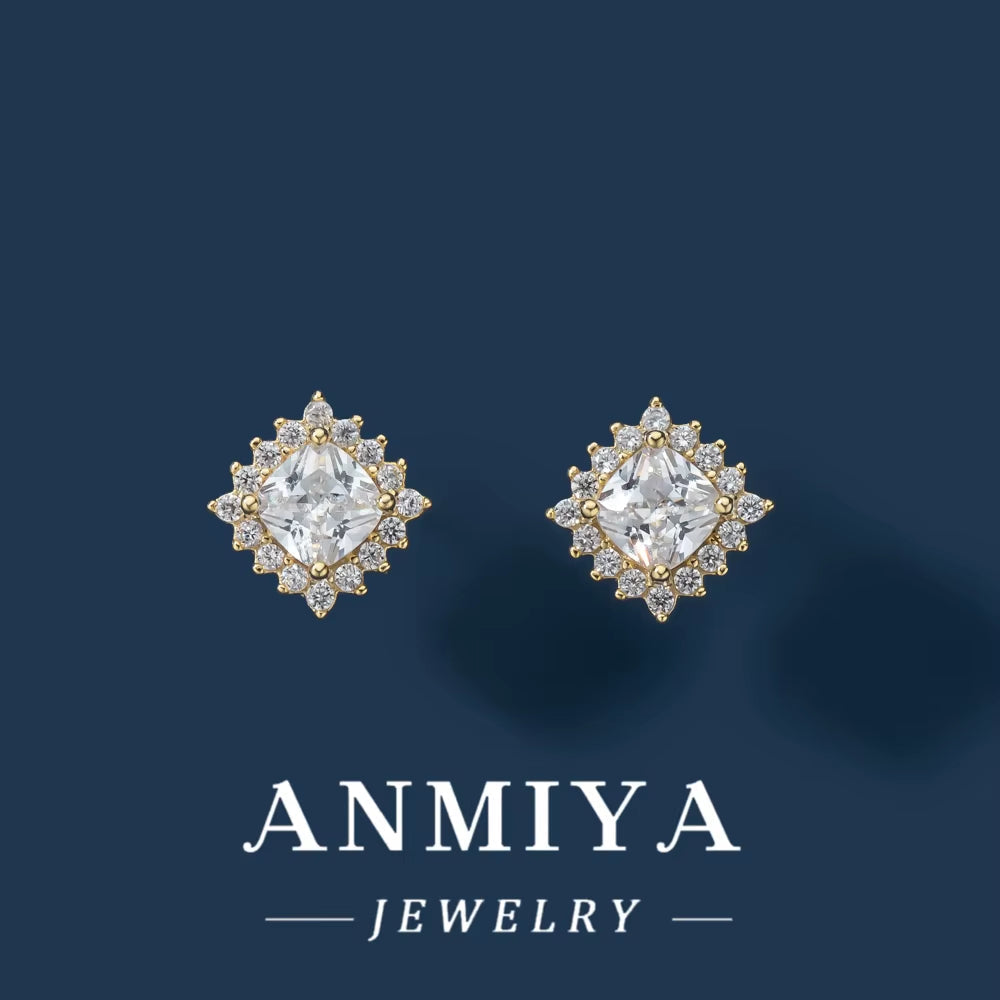 Fashion Sterling Silver 925 High Carbon Diamond Small Zircon Stud Earrings Hypoallergenic Wedding Jewelry