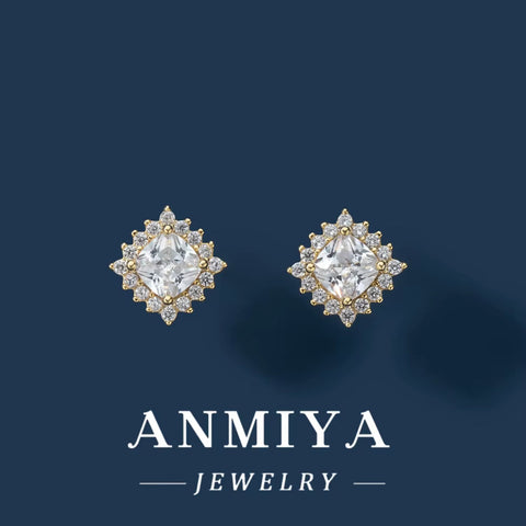 Fashion Sterling Silver 925 High Carbon Diamond Small Zircon Stud Earrings Hypoallergenic Wedding Jewelry