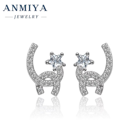 ANMIYA 925 Silver Fashion Jewelry Zircon Star Jewelry Stud Earrings for Women 2024