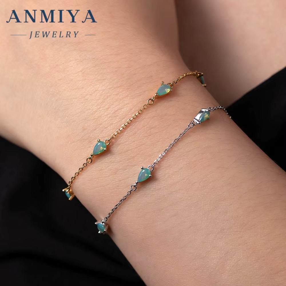 Accessory Jewelry Sterling 925 18K Gold Plated Chain Link Bracelet Green Zircon Stone Bracelet Set for Women Girl Jewelry Gift