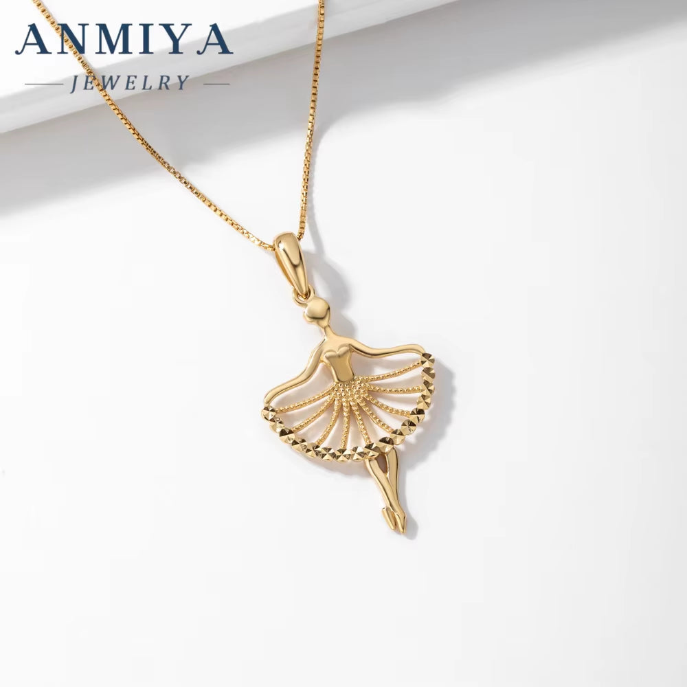 ANMIYA Jewelry Royal Elegance Fashion Ballerina Pendant with Diamonds 18K Gold Plated Silver Necklace