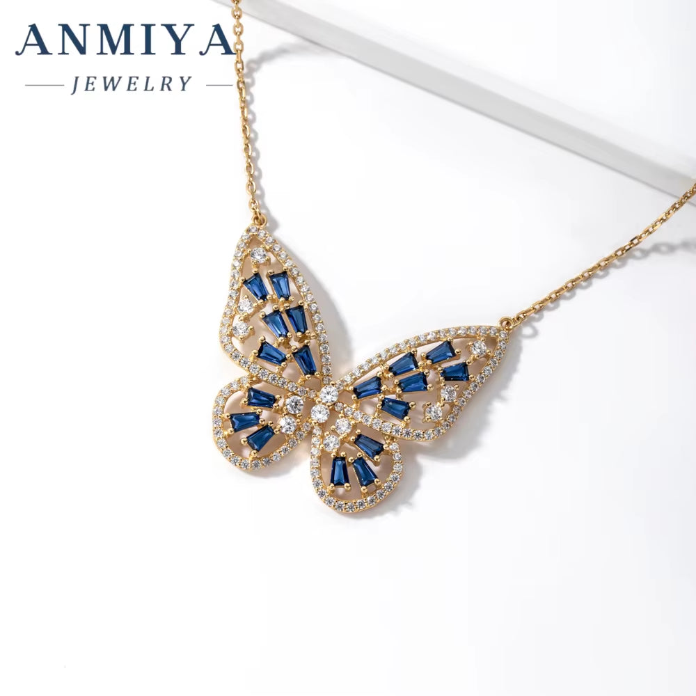 ANMIYA 2025 Hot Sales Light Luxury 925 Silver Cubic Zircon Necklace Colorful Big Butterfly High Quality Necklace for Women