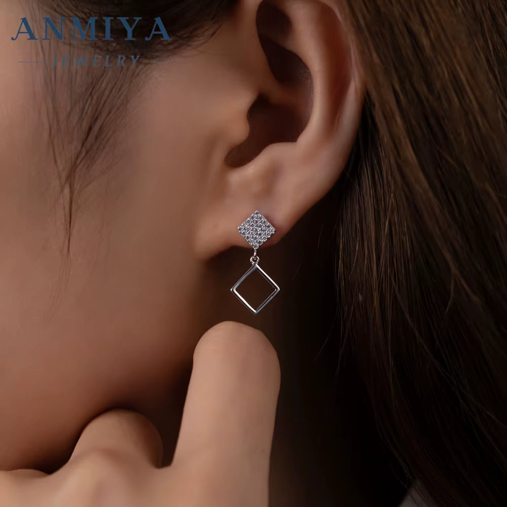 2024 Exquisite Simple 925 Rhomboid Shape Geometry Irregularity Stylish Zircon Earrings for Women