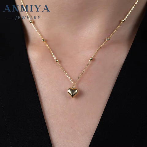 Fashionable Heart Pendant Necklace 925 Sterling Silver Choker with 18K Gold Plated Jewelry Heart Necklace for Women