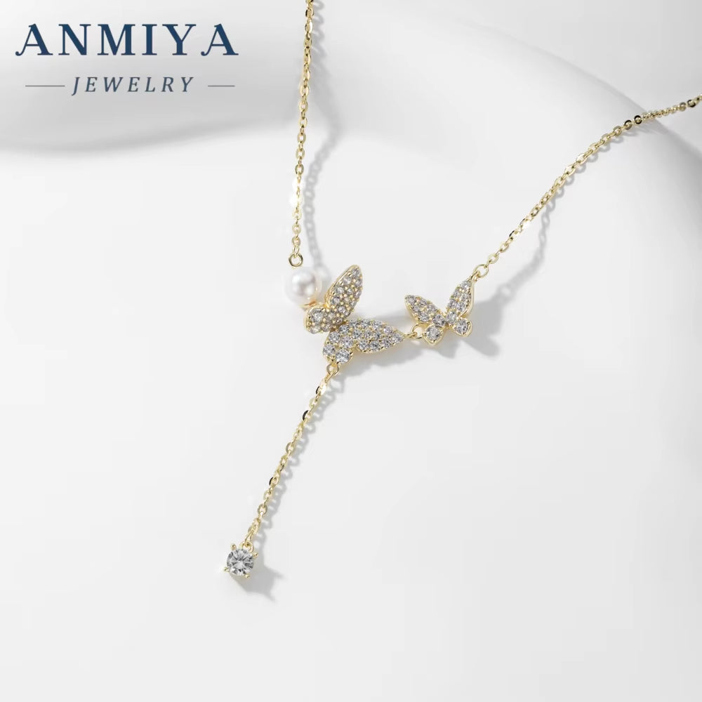 ANMIYA 925 Sterling Silver French Retro Temperament Butterfly Necklace Luxury Elegant Niche Design Versatile Collarbone Chain