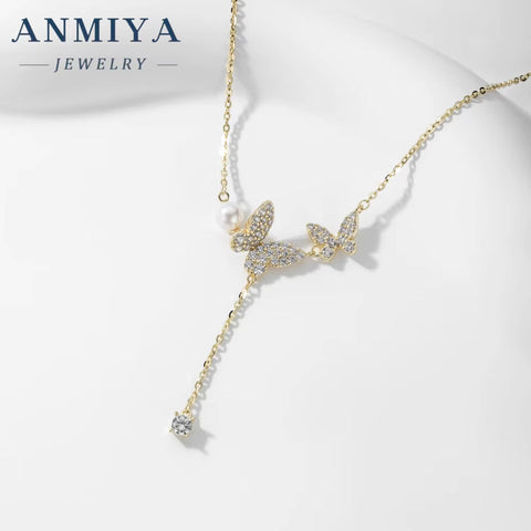 ANMIYA 925 Sterling Silver French Retro Temperament Butterfly Necklace Luxury Elegant Niche Design Versatile Collarbone Chain
