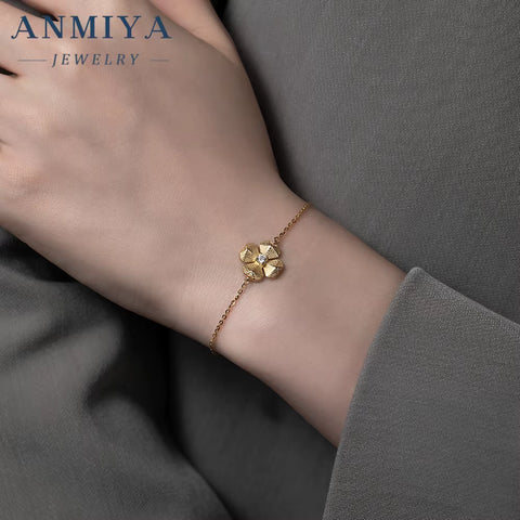 Wholesale 925 Silver Jewelry Floral Clover Bracelet with Zircon Inlay Elegant Ladies Gift Jewelry