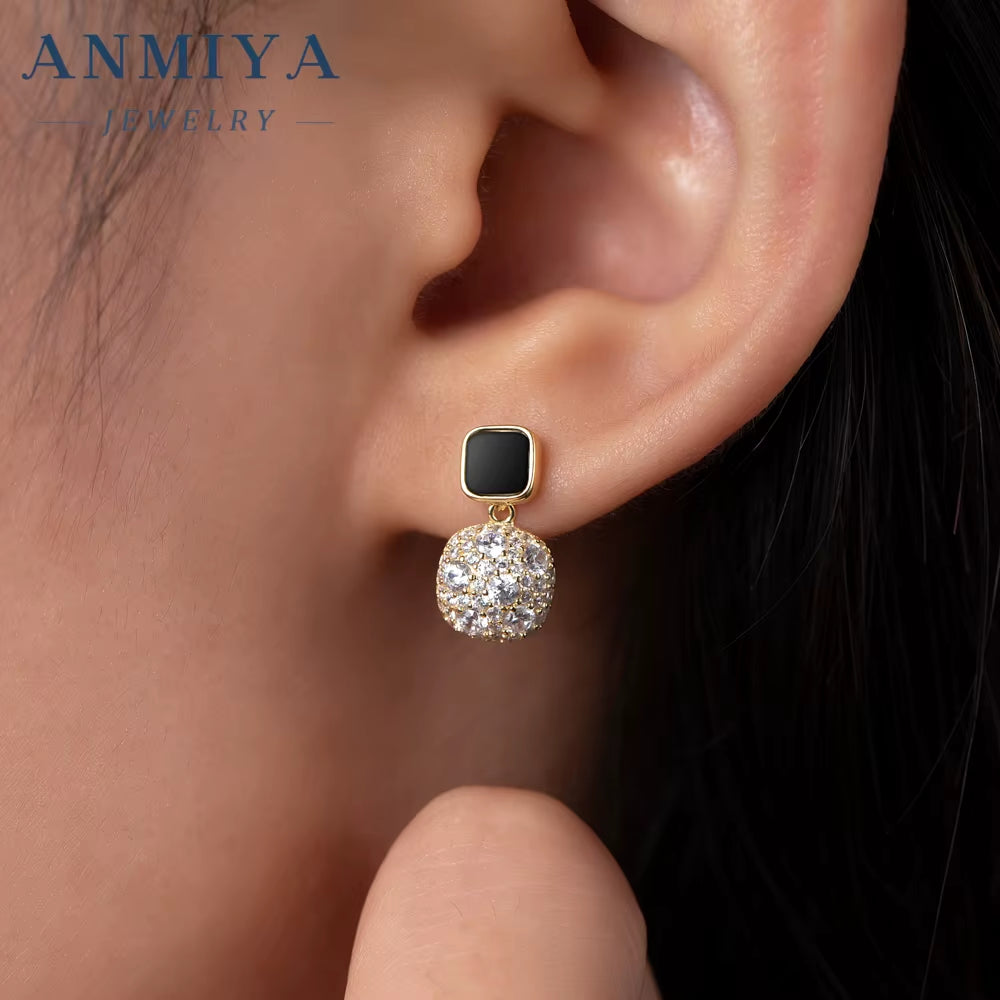 Women Earrings Black Zircon Necklace Rings Sets Square Pendant Necklaces Luxury Wedding Jewelry Set