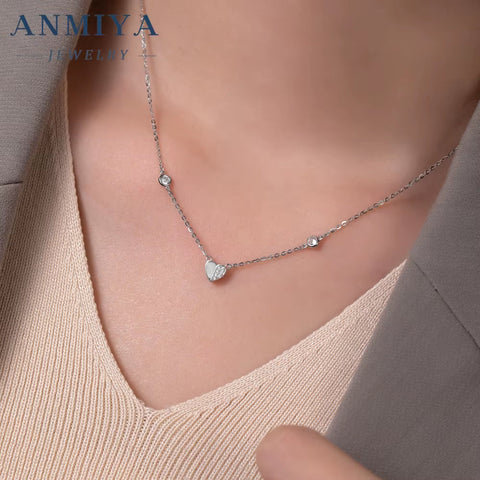 Customizable 925 Sterling Silver Heart-Shaped White Shell Pendant Zircon Lustrous Necklace Women Weddings Valentine'S Day