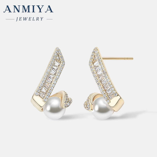Geometric Unique Fresh Water Pearl Designer Earrings 925 Silver Luxury Stud Earrings for Bridal