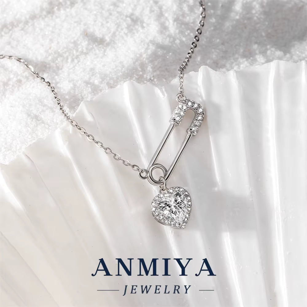 Fine Jewelry 925 Sterling Silver 18K Gold Plated Love Heart Pendant Link Pin Shape Chain Necklace for Women Wholesale