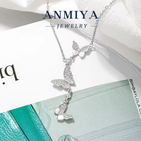 European American Fashion 925 Silver Bridal Necklace Water-Resistant Fine Chains Butterfly Tassel Zircon Pendant Niche Design