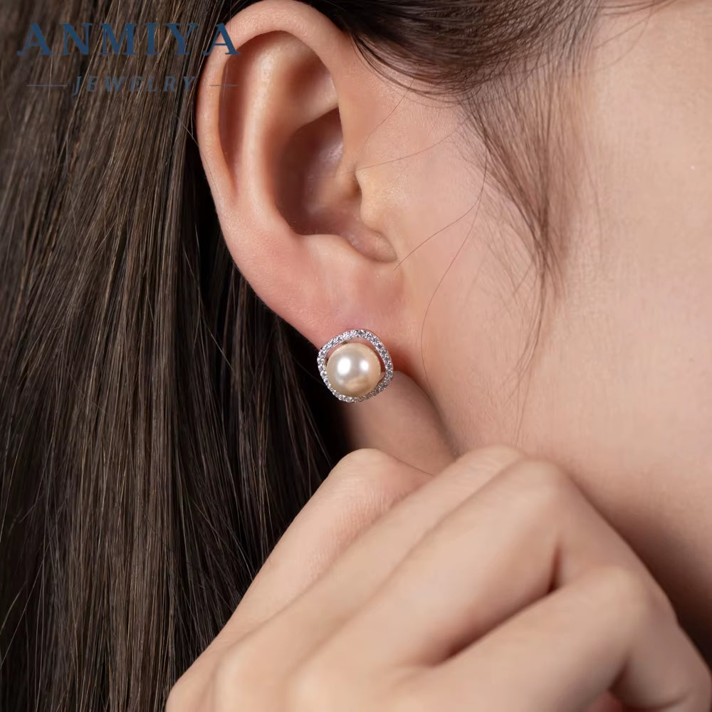 ANMIYA 925 Silver Baroque Pearl Earrings Fine Jewelry Fresh Water Pearls Earrings