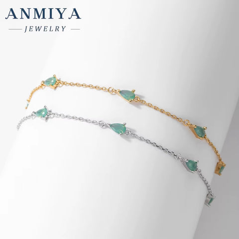 Accessory Jewelry Sterling 925 18K Gold Plated Chain Link Bracelet Green Zircon Stone Bracelet Set for Women Girl Jewelry Gift