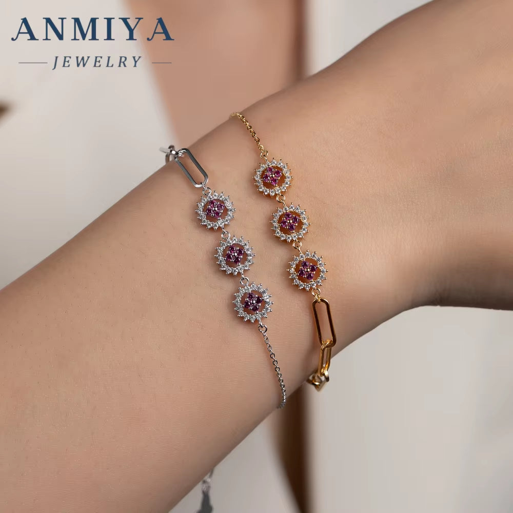 Women'S Four Leaf Grass Bracelet Trendy 925 Sterling Silver Plated 18K Gold Hollow Purple Charm Bracelet with Zircon Gift