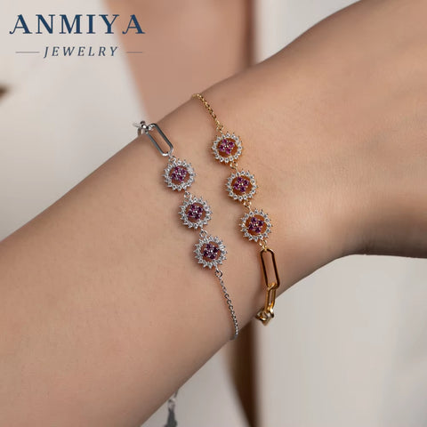 Women'S Four Leaf Grass Bracelet Trendy 925 Sterling Silver Plated 18K Gold Hollow Purple Charm Bracelet with Zircon Gift
