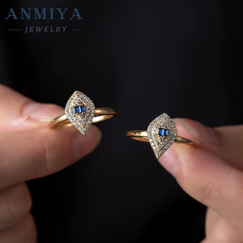 High Quality Custom 18K Gold 925 Sterling Silver Ring Women Trendy Blue Devil'S Eye Zircon Fashion Rings