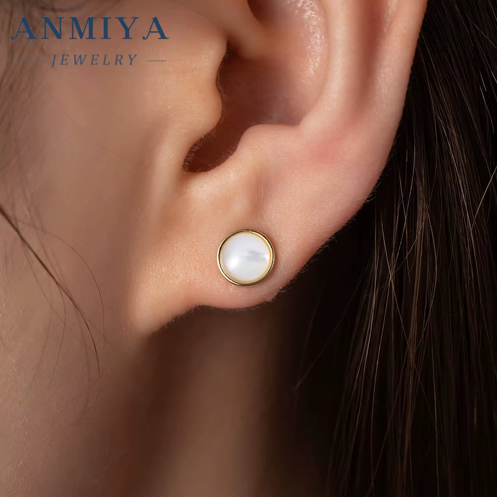 ANMIYA 18K Gold Fashion Jewelry White Shell 925 Silver Wholesale Earrings for Female Women