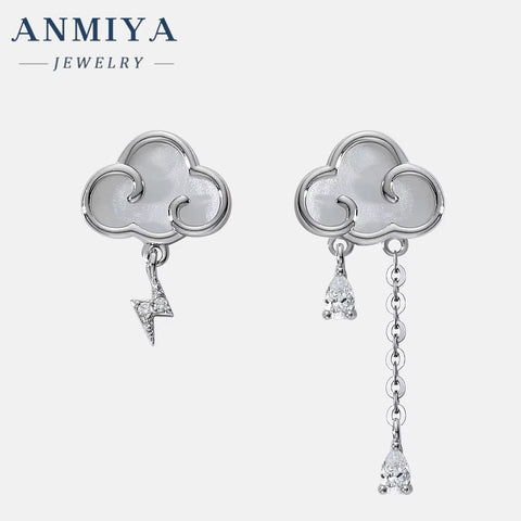 925 Silver Needle Delicate Zircon Clouds Drop Tiny Cute Asymmetric Temperament Ear Piercing Women Fashion Earrings