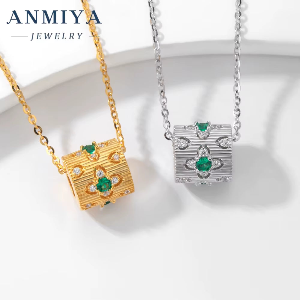 High Quality Glaring S925 Silver Green Zircon Beat Gift 925 Sterling Silver Necklace