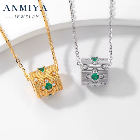 High Quality Glaring S925 Silver Green Zircon Beat Gift 925 Sterling Silver Necklace