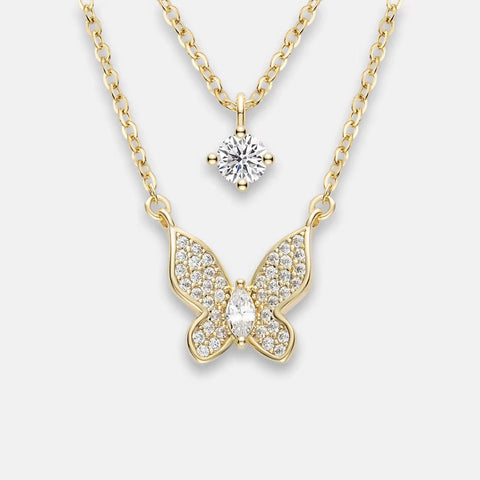 ANMIYA Women'S Double-Layer Diamond Butterfly Necklace with Collarbone Chain Elegant and Minimalist Pendant