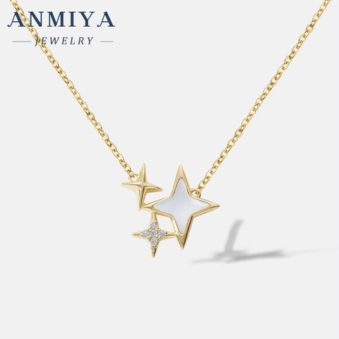 ANMIYA Hot Selling 925 Sterling Silver Four-Pointed Star Pendant Necklace 18K Gold-Plated Simple Trendy Jewelry Necklace