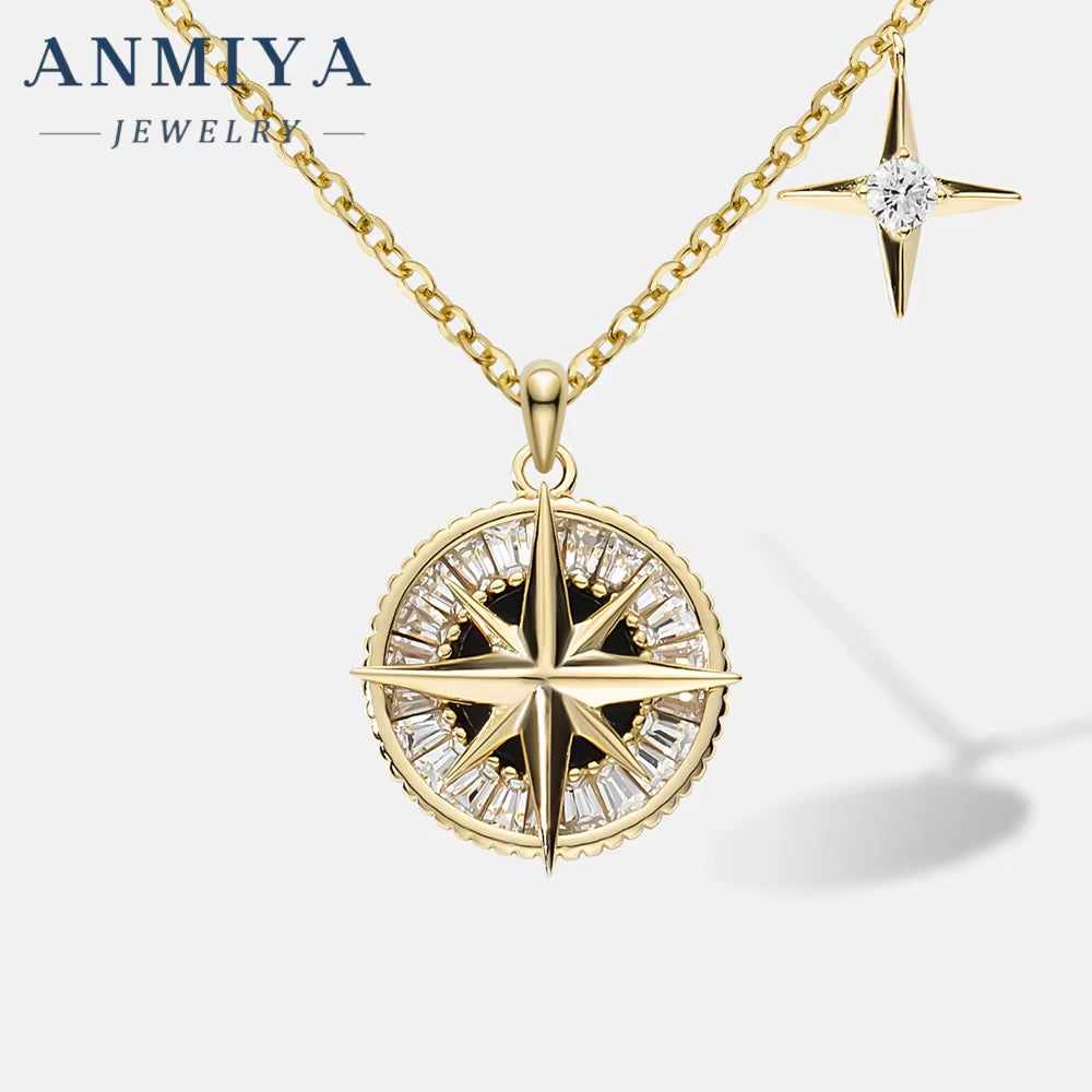 Unique Designed 925 Sterling Silver Pave round Cubic Zirconia CZ Ladies Compass Pendant Necklace