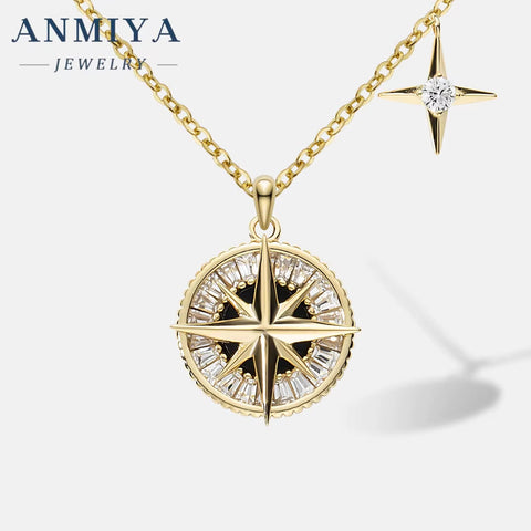 Unique Designed 925 Sterling Silver Pave round Cubic Zirconia CZ Ladies Compass Pendant Necklace