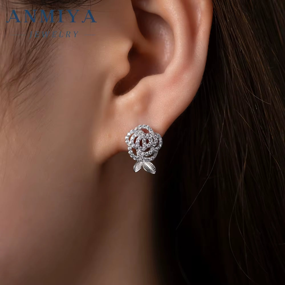 Luxury 925 Silver Zircon Flower Jewelry Set Women'S Fashion Necklace and Earrings for Wedding Parties Gift