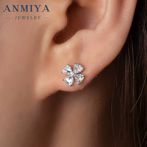 Fashion Silver-Color Tiny White Cubic Zirconia Micro Paved Flower 925 Silver Stud Earrings for Girls