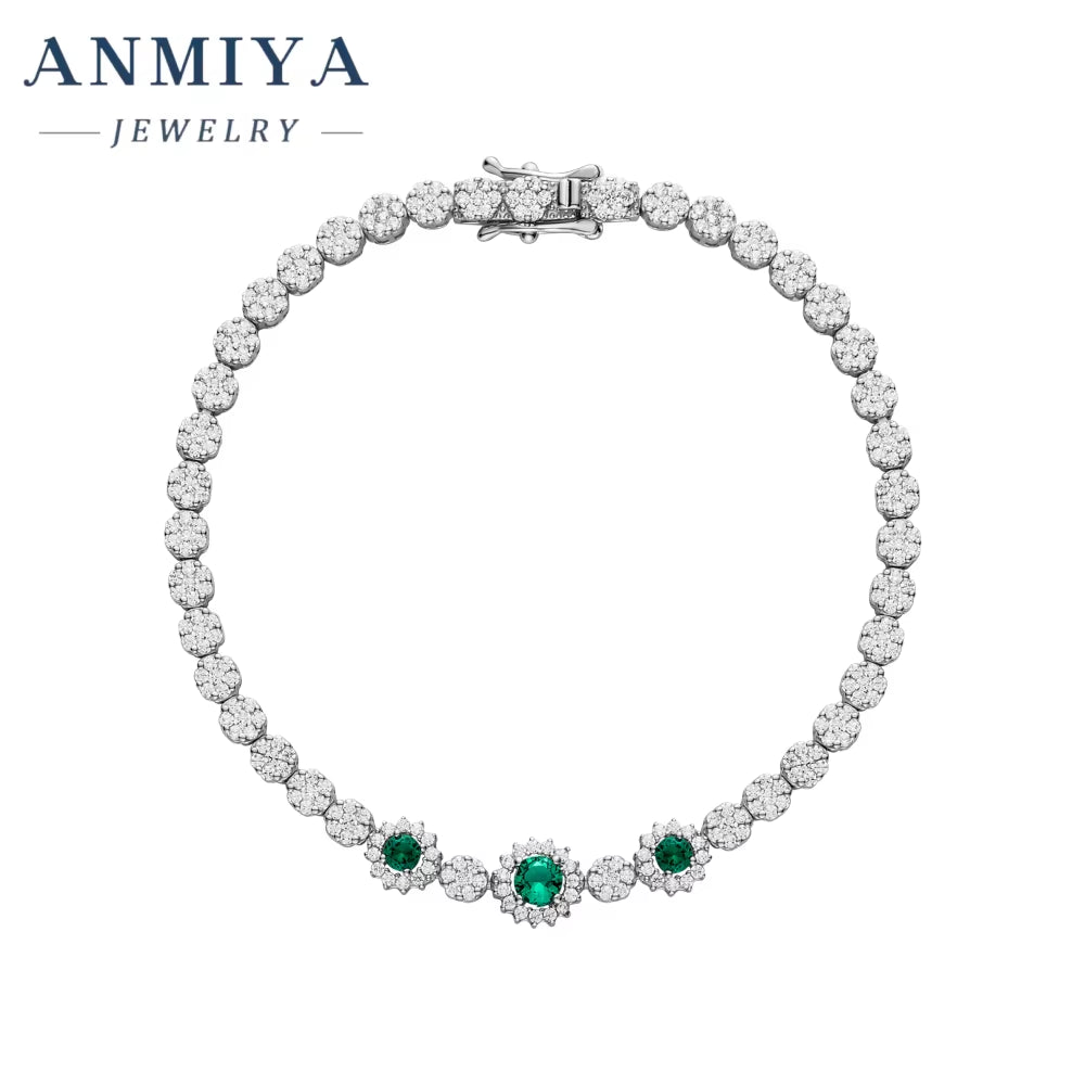 18K Gold Plated Tennis Chain round Green Blue Zircon Bracelet Unisex Fashion Women Jewelry for Weddings Parties Engagements