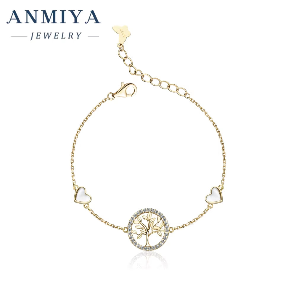 925 Silver Jewelry Cubic Zirconia round Shape Wisdom Tree of Life Pendant Charms for Bracelet Making Gold Plated