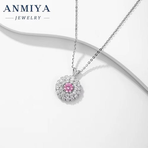 ANMIYA High Quality New Design Necklace Jewelry Colorful Ice Flower Cut Zircon 925 Sterling Silver Fashion Pendant Necklace