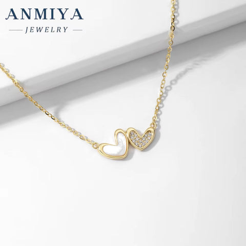 925 Sterling Silver Double Heart Pendant Necklace Exquisite Best Jewelry Gift for Women Girls Mother Cute Style Wedding Party