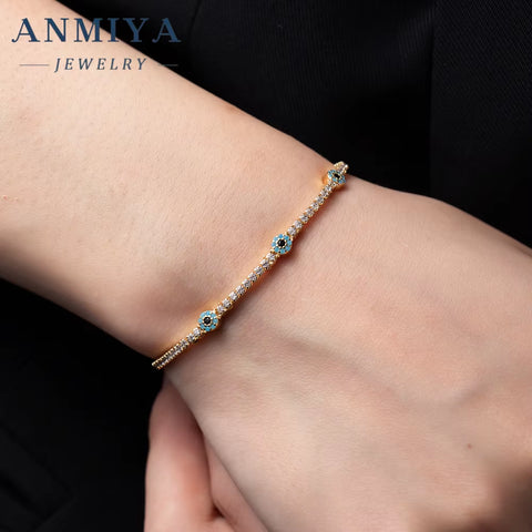 ANMIYA Delicate Jewelry 925 Silver Chain Bracelet for Women Gold Plated Link Chain Fine Bracelets