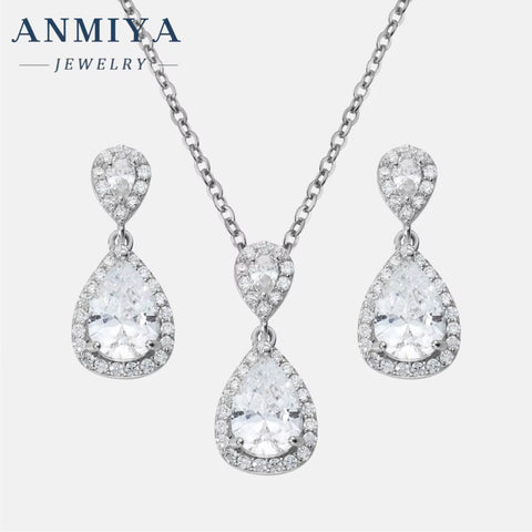 Latest Design Water Drop Shaper Cz Stone Zircon 925 Silver Engagement Earrings Set for Couple Women Hypoallergenic