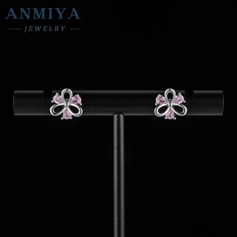 ANMIYA INS Korean Unique Pink Pear Ice Cut Zircon Earrings for Gift Women