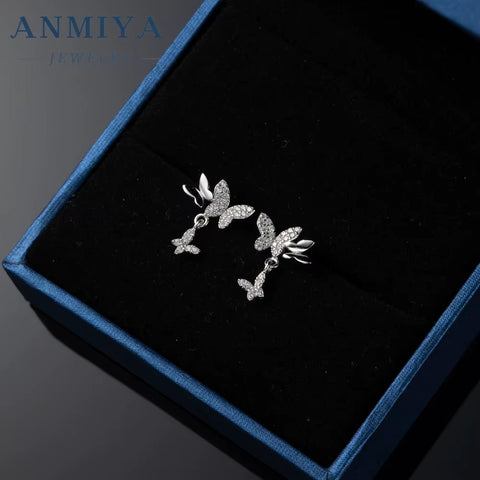 ANMIYA Minimalist Simple Zircon Butterfly Hypoallergenic 925 Sterling Silver Stud Earrings