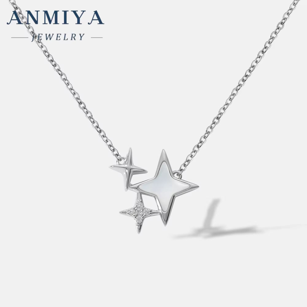 ANMIYA Hot Selling 925 Sterling Silver Four-Pointed Star Ladies Simple Necklace 18K Gold-Plated Creative Jewelry