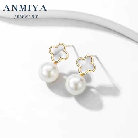 Fashion S925 Sterling Silver High-End Jewelry Women'S White Mother of Pearl Leaf Clover Earrings 18K Gold Plating Party Gift