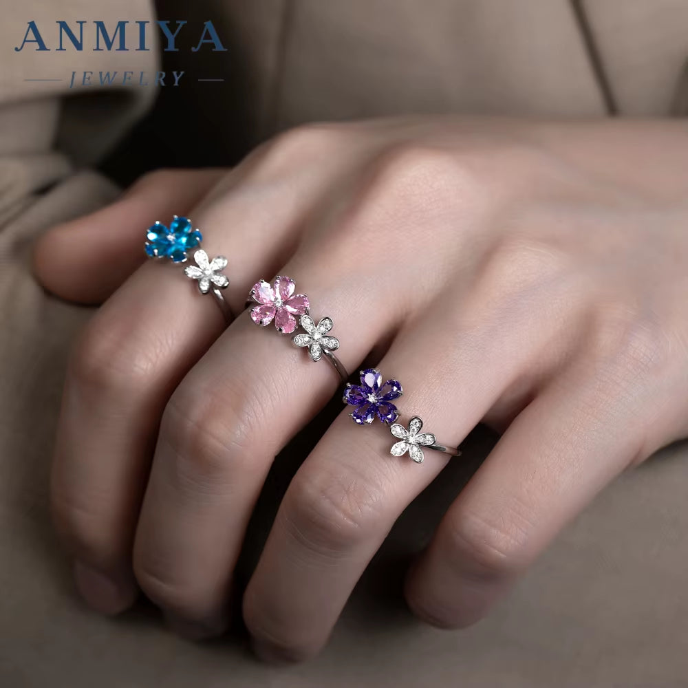 Wholesale Nature 925 Silver Adjustable Floral Ring, Zircon Jewelry Bulk Orders for Women'S Gift, Wedding
