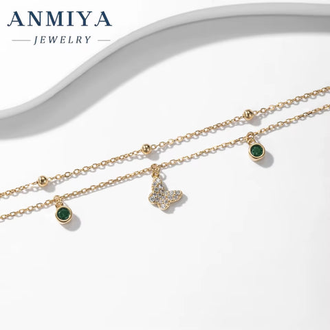 ANMIYA 925 Sterling Silver Chain Bracelet 18K Gold Butterfly Zircon Charm Bracelet for Women