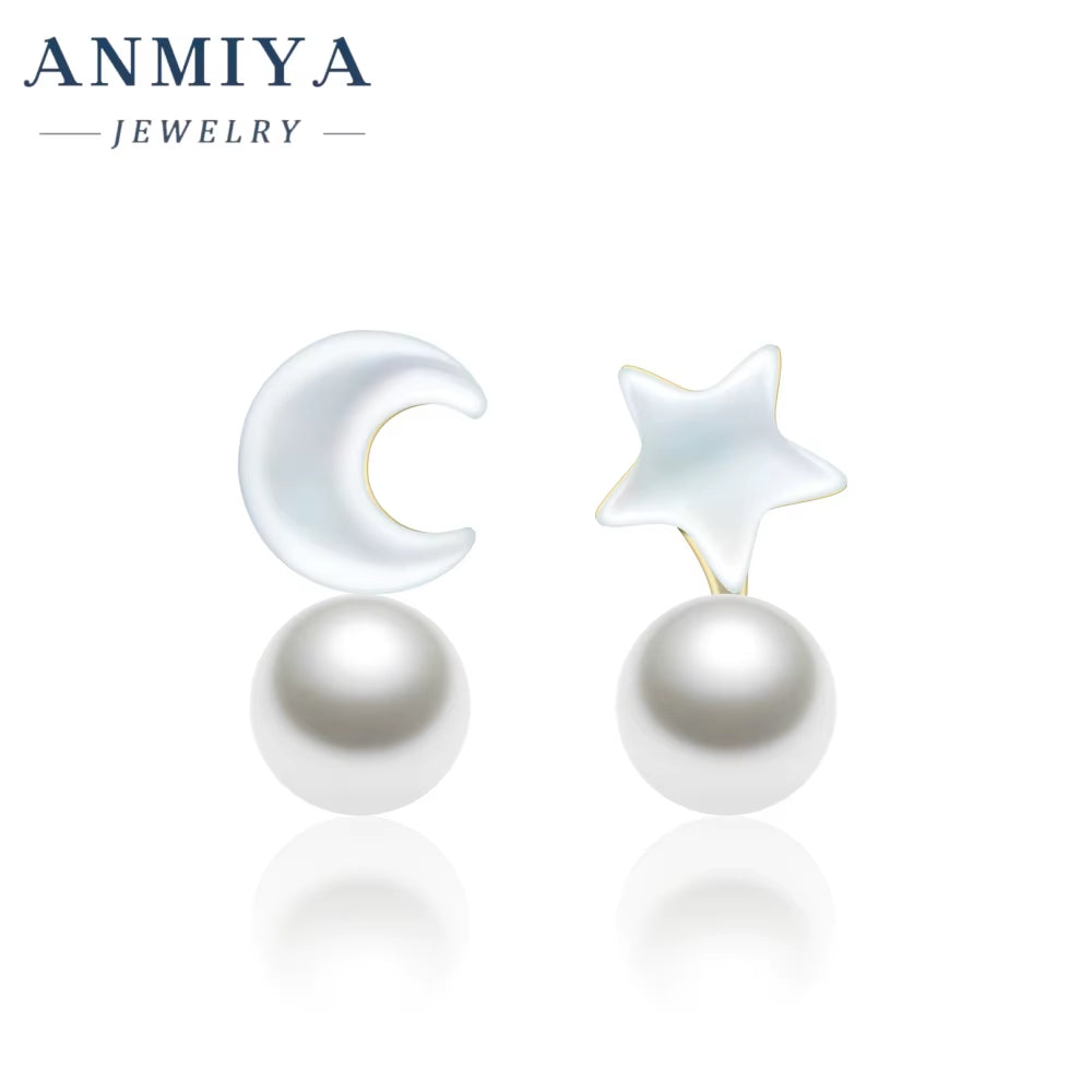New Silver Star Moon Earrings Natural High Quality Freshwater Pearl Stud Earrings Goddess Pearl Jewelry